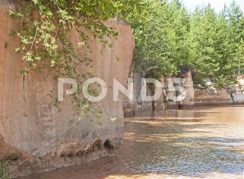 Sandstone wall of a river bank Stock Photos