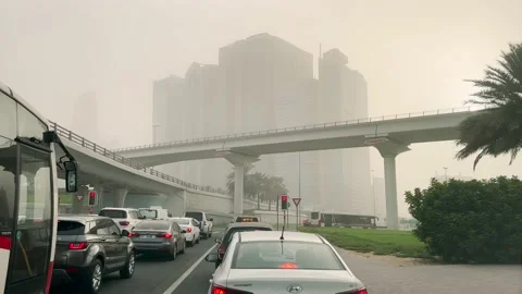 Sandstorm reduces visibility Stock Footage 195287298