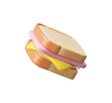 Sandwich 3D plastic style vector icon, toasted bread slices with cheese and ham Stockillustratie