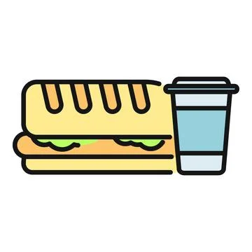 Sandwich and drink combo flat line icon Stock Illustration