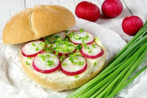 Sandwich with butter and radish Stock Photos