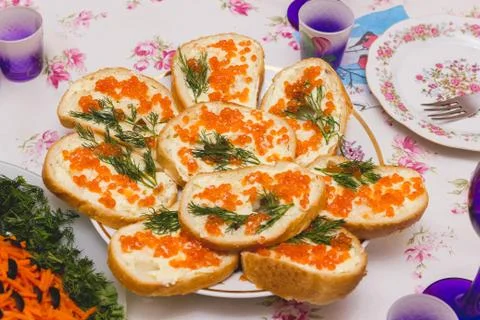Sandwich with caviar Stock Photos