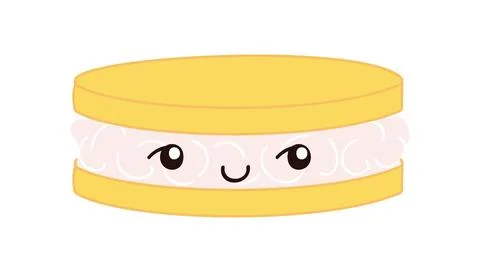 Sandwich cookie, pastry, cake with cute face illustration isolated. Stock Illustration