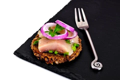 Sandwich of Corn Bread, Herring Stock Photos