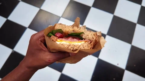 Sandwich at a diner with black tiles Stock Footage 343658249