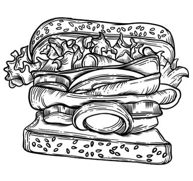 The sandwich is drawn in vector Stock Illustration