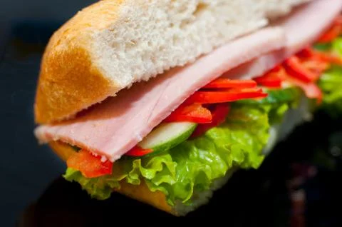 Sandwich with ham, macro Stock Photos