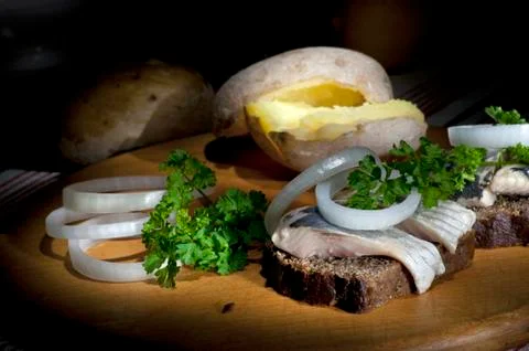 Sandwich with herring Stock Photos