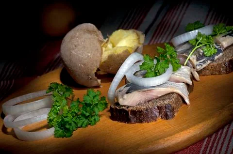 Sandwich with herring Stock Photos
