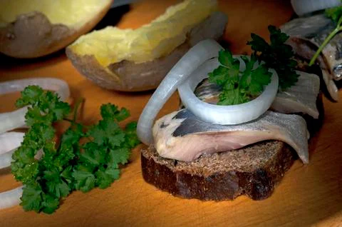 Sandwich with herring Stock Photos