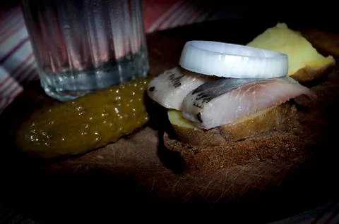 Sandwich with herring Stock Photos