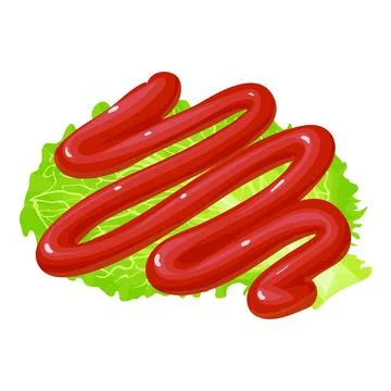 Sandwich ingredient icon isometric vector. Ketchup strip on fresh green lettuce Stock Illustration