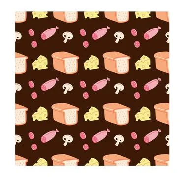Sandwich Ingredients Seamless Pattern Vector Bread Cheese Background Stock Illustration