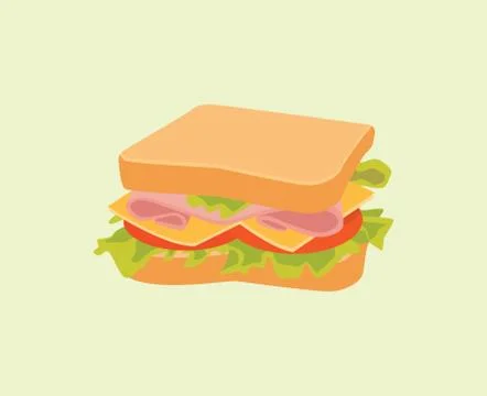 Sandwich isolated with bread meat cheese tomato vegetable vector graphic illu Illustrazione stock