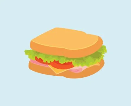 Sandwich isolated with bread meat cheese tomato vegetable vector graphic illu Stock Illustration