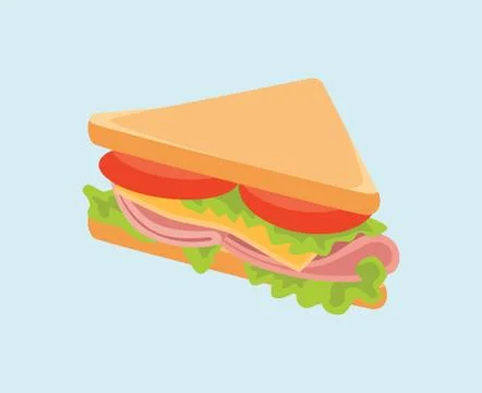 Sandwich isolated with bread meat cheese tomato vegetable vector graphic illu Illustrazione stock