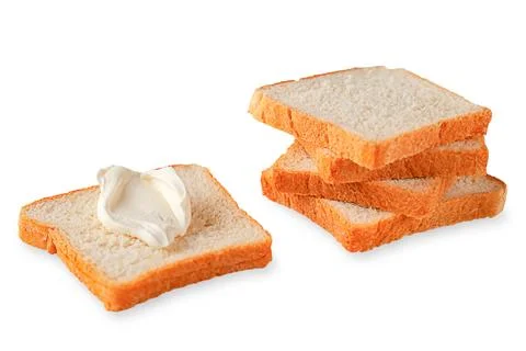Sandwich made from a slice of white bread with soft cheese Stock Photos