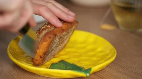Sandwich Making. Part 1. a  bread roll in half. Stock Footage 326238748