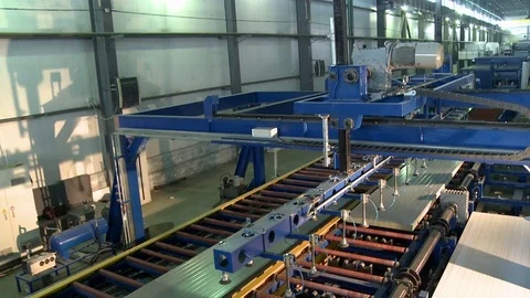 Sandwich panel production line view Stock Footage 73817374
