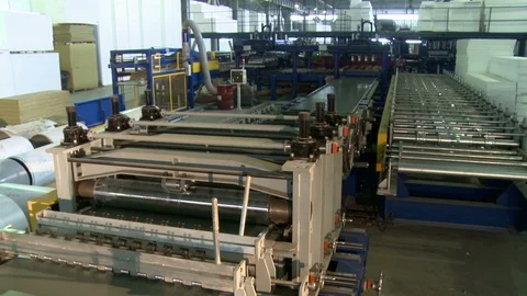 Sandwich panel production machine view from above Video stock 87270568
