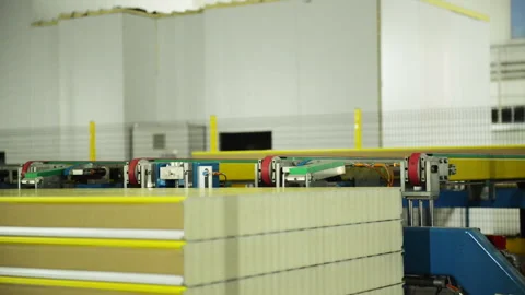 Sandwich panel production. Stacker finished panels. Stock Footage 130007342