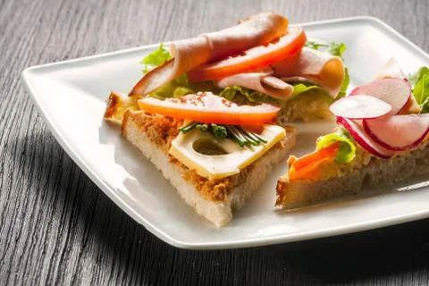 Sandwich with pie and vegetables 스톡 사진