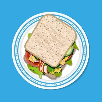 Sandwich on plate top view Stock Illustration