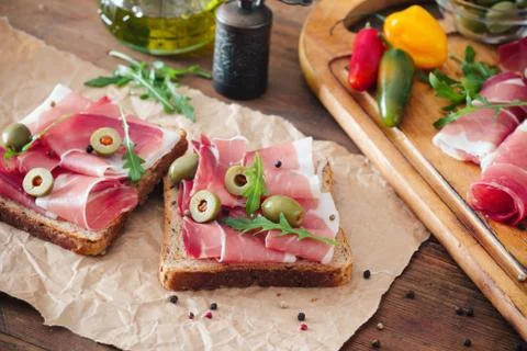 Sandwich with prosciutto Stock Photos