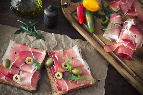 Sandwich with prosciutto Stock Photos