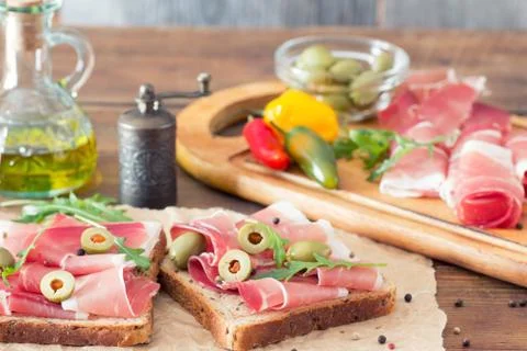Sandwich with prosciutto Stock Photos