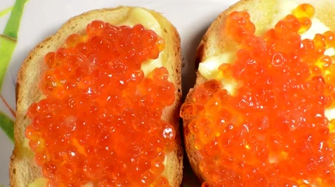 Sandwich With Red Caviar Stock Footage 58671603