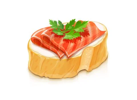 Sandwich with red fish. Salmon bread and butter parsley. Vector illustration. Stock Illustration