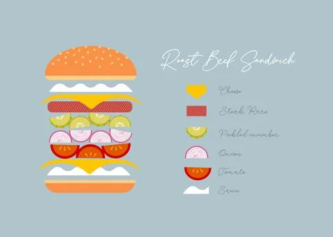 Sandwich roast beef light blue Stock Illustration