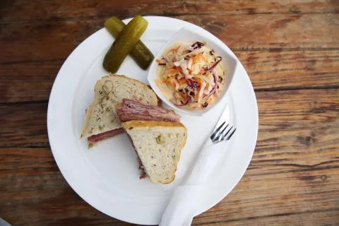 Sandwich with roast beef pastrami Stock Photos