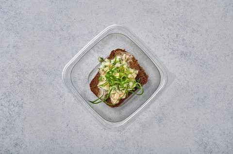 Sandwich of rye bread with cumin and coriander, potatoes, fresh cucumber, dill Stock Photos
