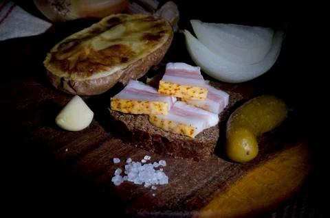 Sandwich with salted lard Stock Photos