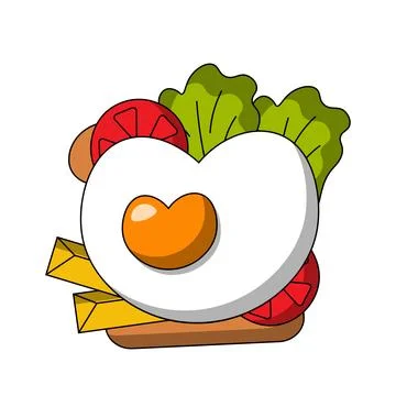 Sandwich with scrambled eggs in the shape of a heart in color イラスト素材