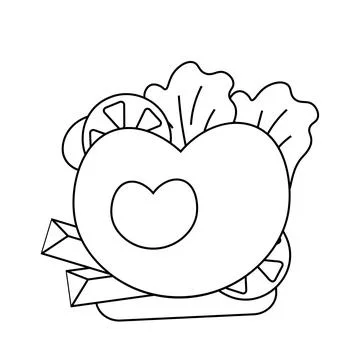 Sandwich with scrambled eggs in the shape of a heart in black and white イラスト素材