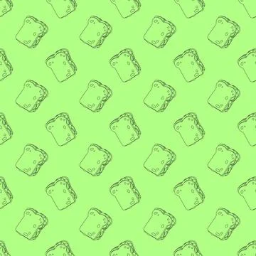 Sandwich seamless pattern on green background Stock Illustration