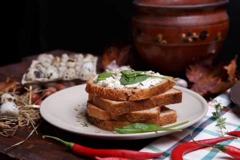 Sandwich with soft cheese Stock Photos