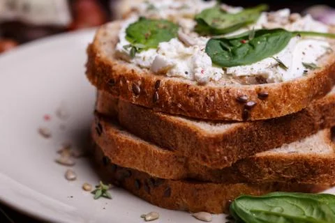 Sandwich with soft cheese Stock Photos