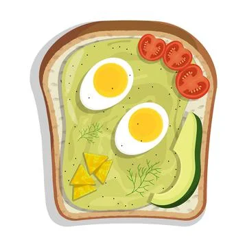 Sandwich with spicy Mexican sauce, boiled egg, avocado and tomatoes. Light he Stock Illustration