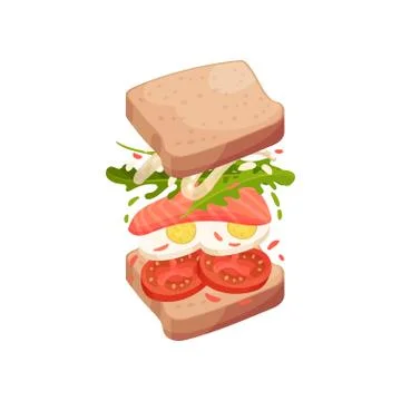 Sandwich on square pieces of bread with an egg. Vector illustration on white Illustrazione stock