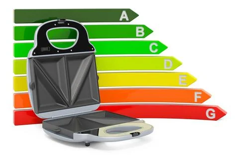 Sandwich toaster with energy efficiency chart, 3D rendering Stock Illustration