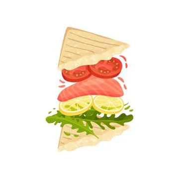 Sandwich on triangular toasts with red fish. Vector illustration on white イラスト素材