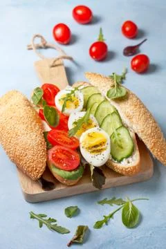 Sandwich with vegetables, egg Stock Photos