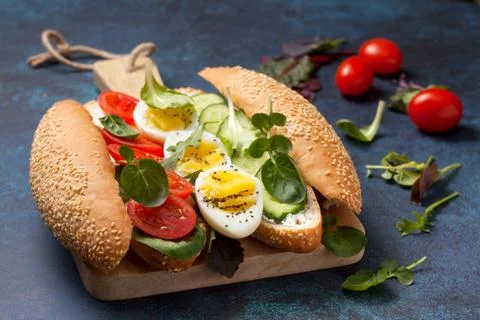 Sandwich with vegetables, egg Stock Photos