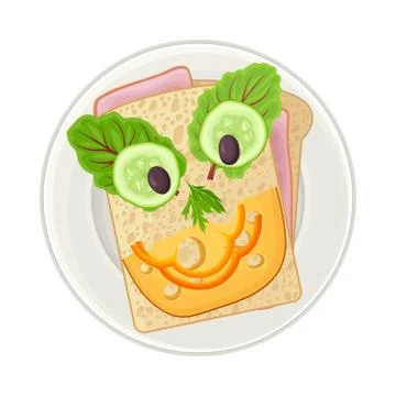 Sandwich with Vegetables Served in Smiley Shape as Child Breakfast Vector Stock Illustration