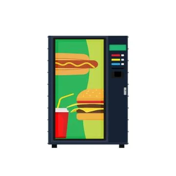 Sandwich vending machine beverage vector. Food automatic snack bar chip. Sale Illustrazione stock