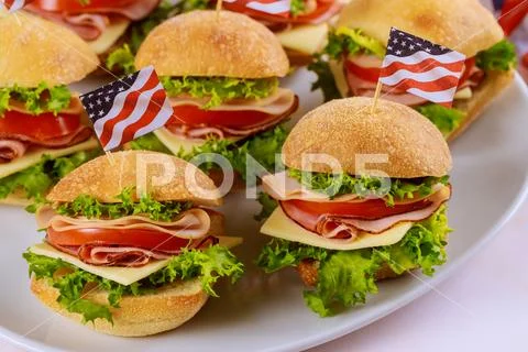 Sandwiches with american flag for patriot party. Stock-Fotos